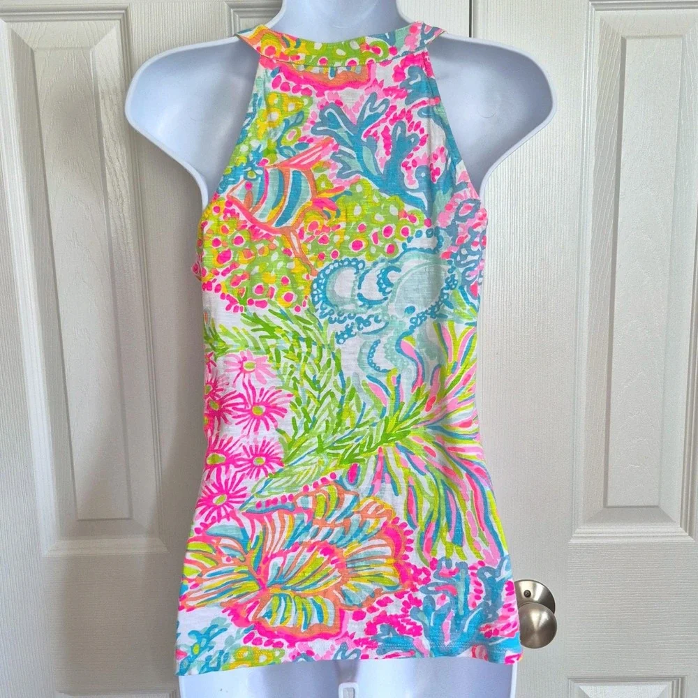 Lily Pulitzer Arya top multicolor‎ sleeveless beachy women's XS - Picture 8 of 10